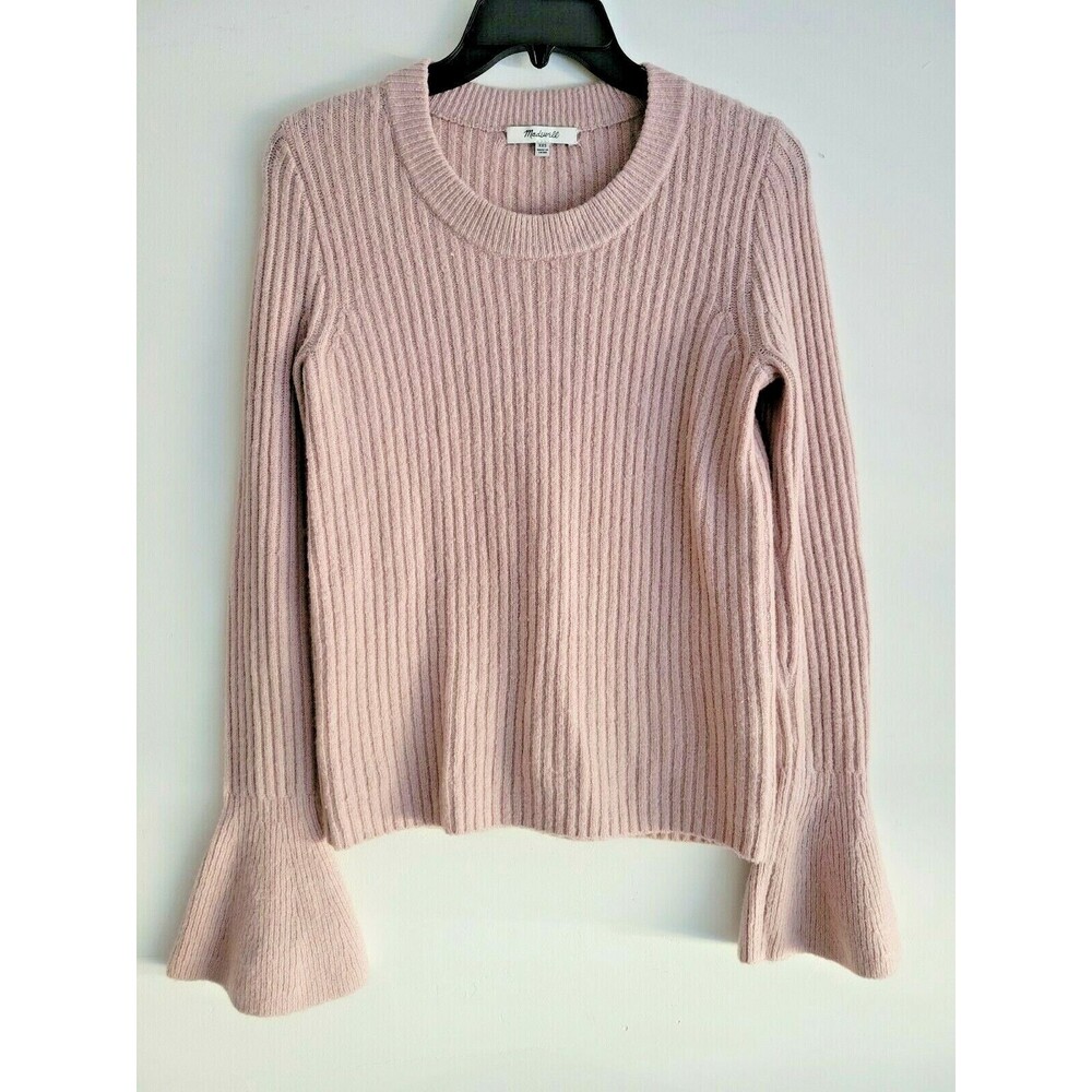 Madewell Womens Ribbed Knit Blush Pink Bell Sleeve Wool Blend Sweater Size XXS